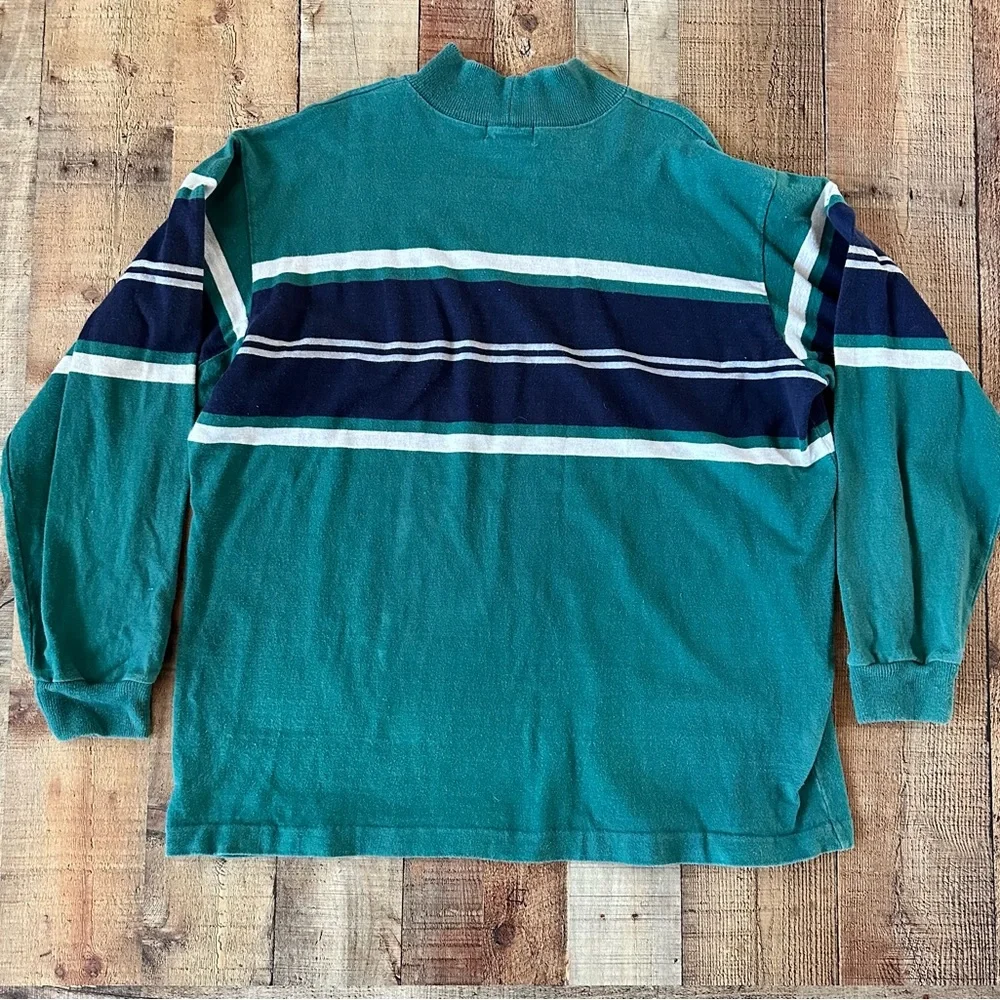 Vintage 90’s USA L.L. Bean Men's Teal and Navy Crewneck Sweater